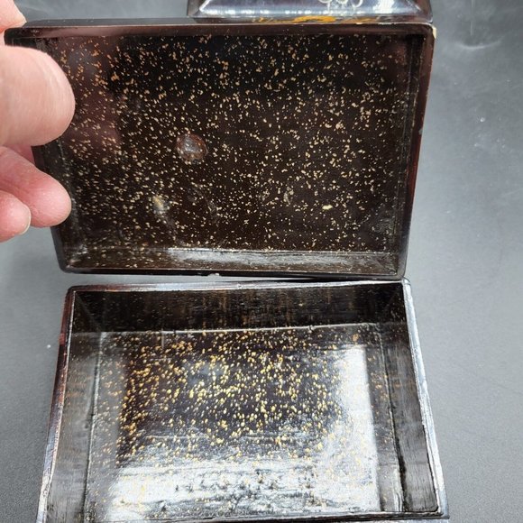 Vintage Black Lacquerware Handpainted Dragon Nesting Boxes Group Of 4 Rare - Picture 9 of 12